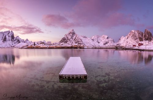 Lonely pier & sunset. Reine. Lofotens.