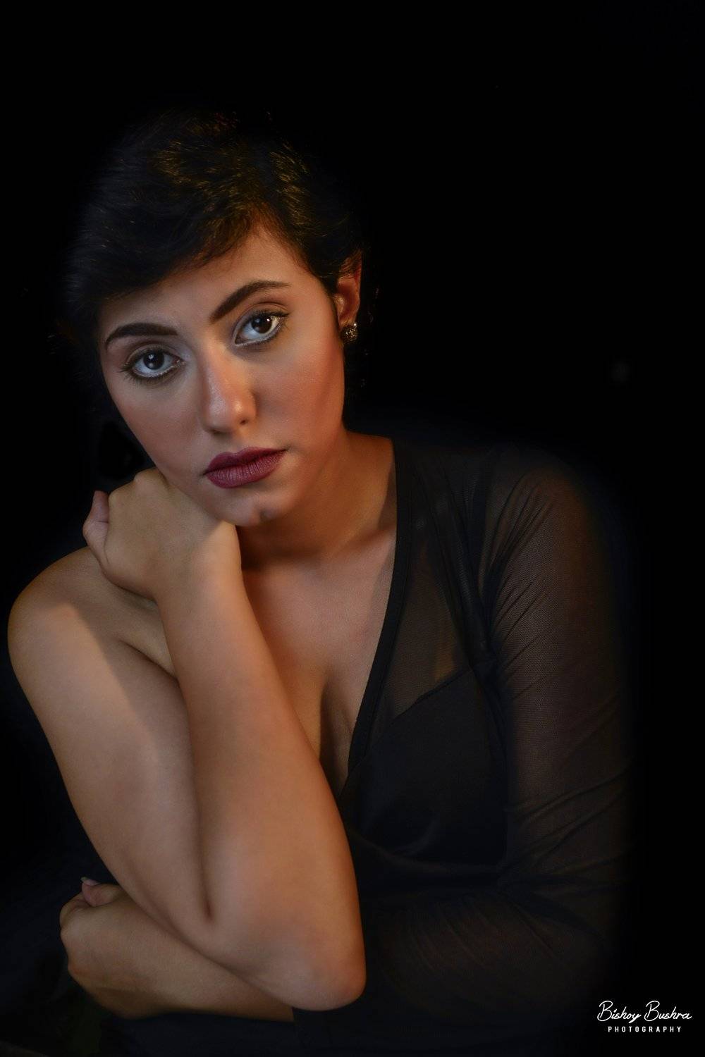 brunette girl short hair beauty black dress, Bishoy Bushra
