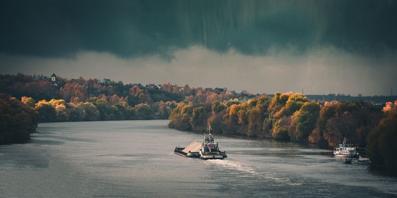 город, пейзаж, природа, река, осень, Москва река фото превью