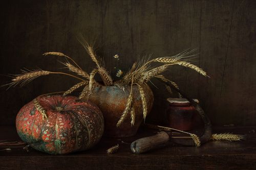 Букет из колосьев с ромашкой