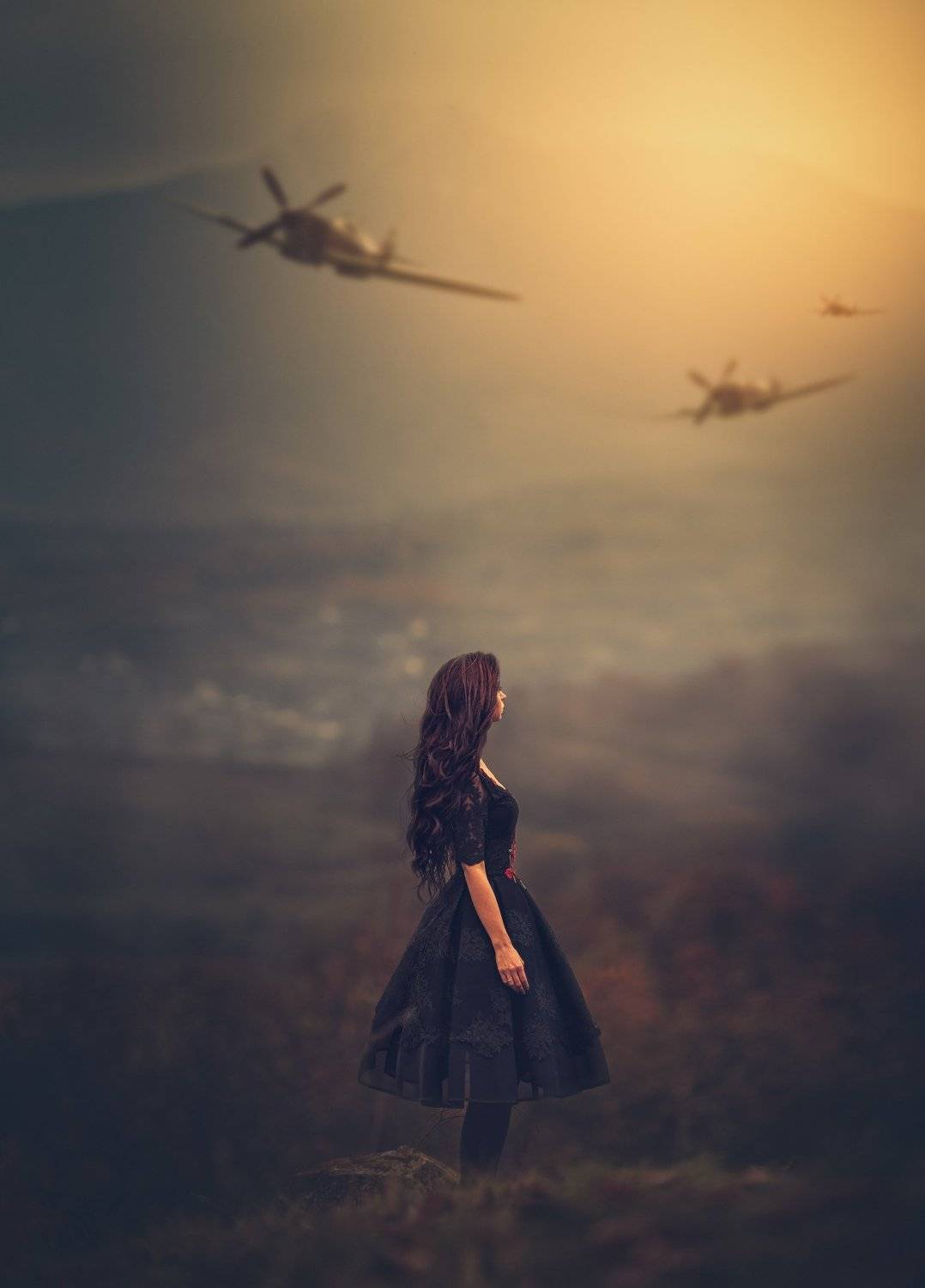 portrait, planes, long hair, Monica Lazar