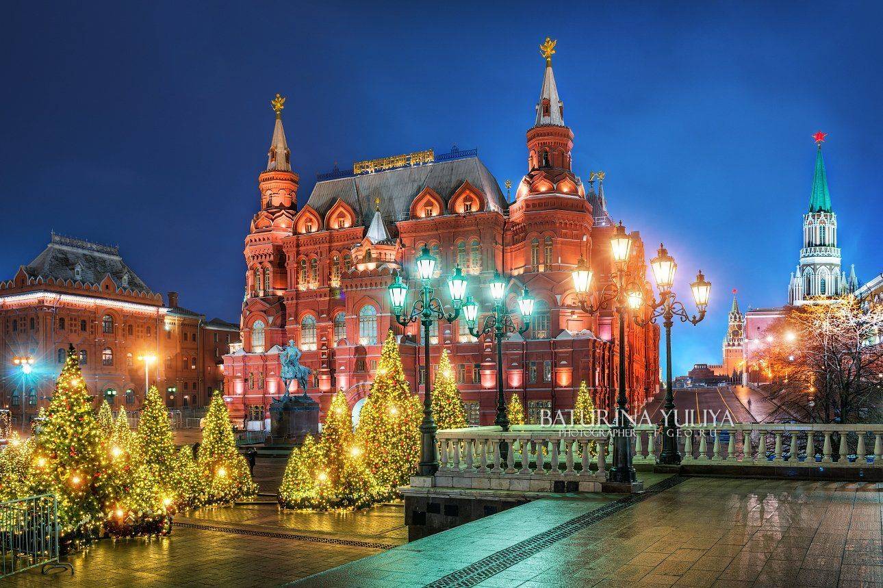 москва, кремль, исторический музей, новый год, ночь, елки, Юлия Батурина