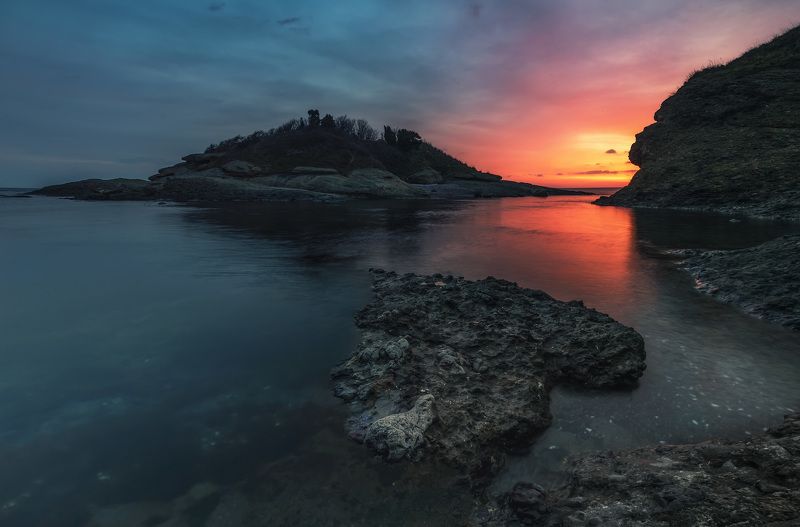 sea, surise,rock,sun,landscape, outdoor,fire Morning in fire фото превью