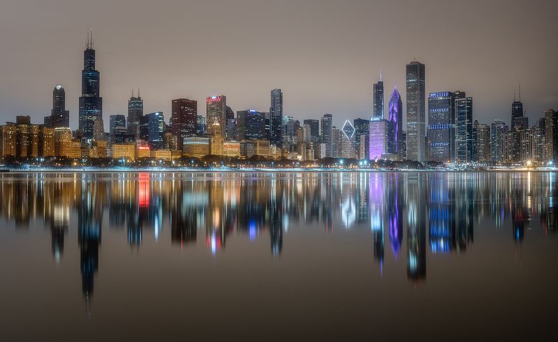 City, Skyline, Dreamy, Dramatic, Epic, Reflection, Cityscape, Lights, Moody, Chicago, Downtown, Beautiful,  Chicago Skyline фото превью