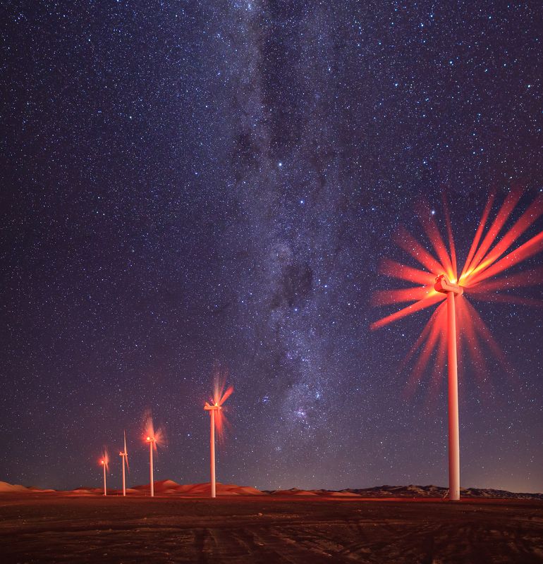 млечный путь, звездное небо, ветрогенераторы, пустыня атакама, чили Light Competition фото превью