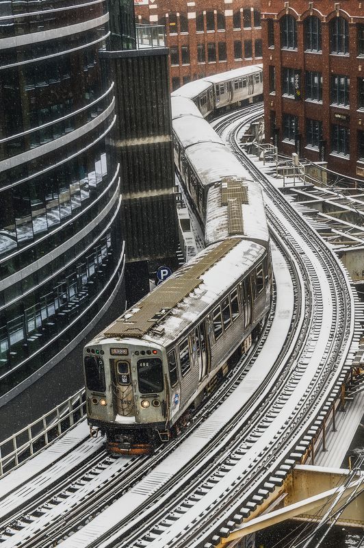 train, winter, chicago, snow, snowfall, epic, dramatic, lights, city, architecture, street, The S Train фото превью
