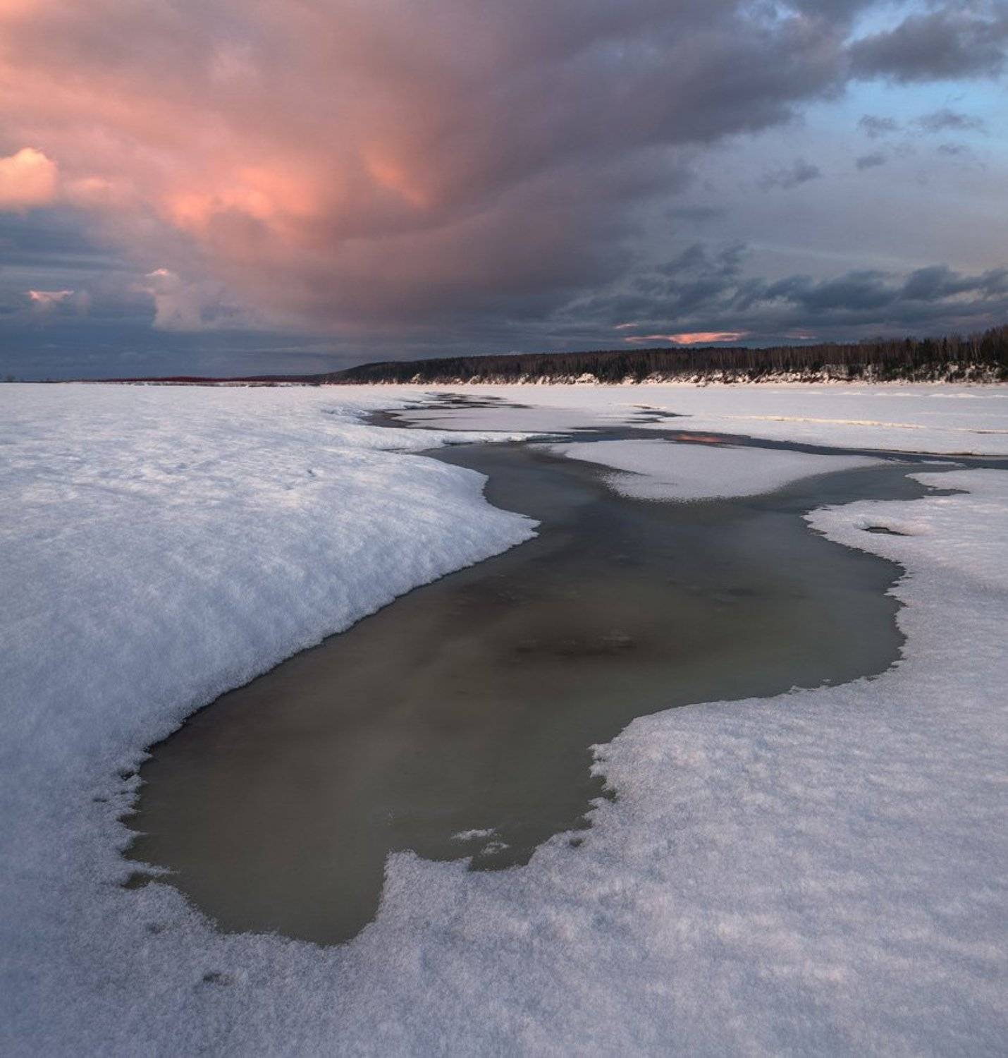 Река, зима, закат, вечер, лед, снег, Смольский Евгений