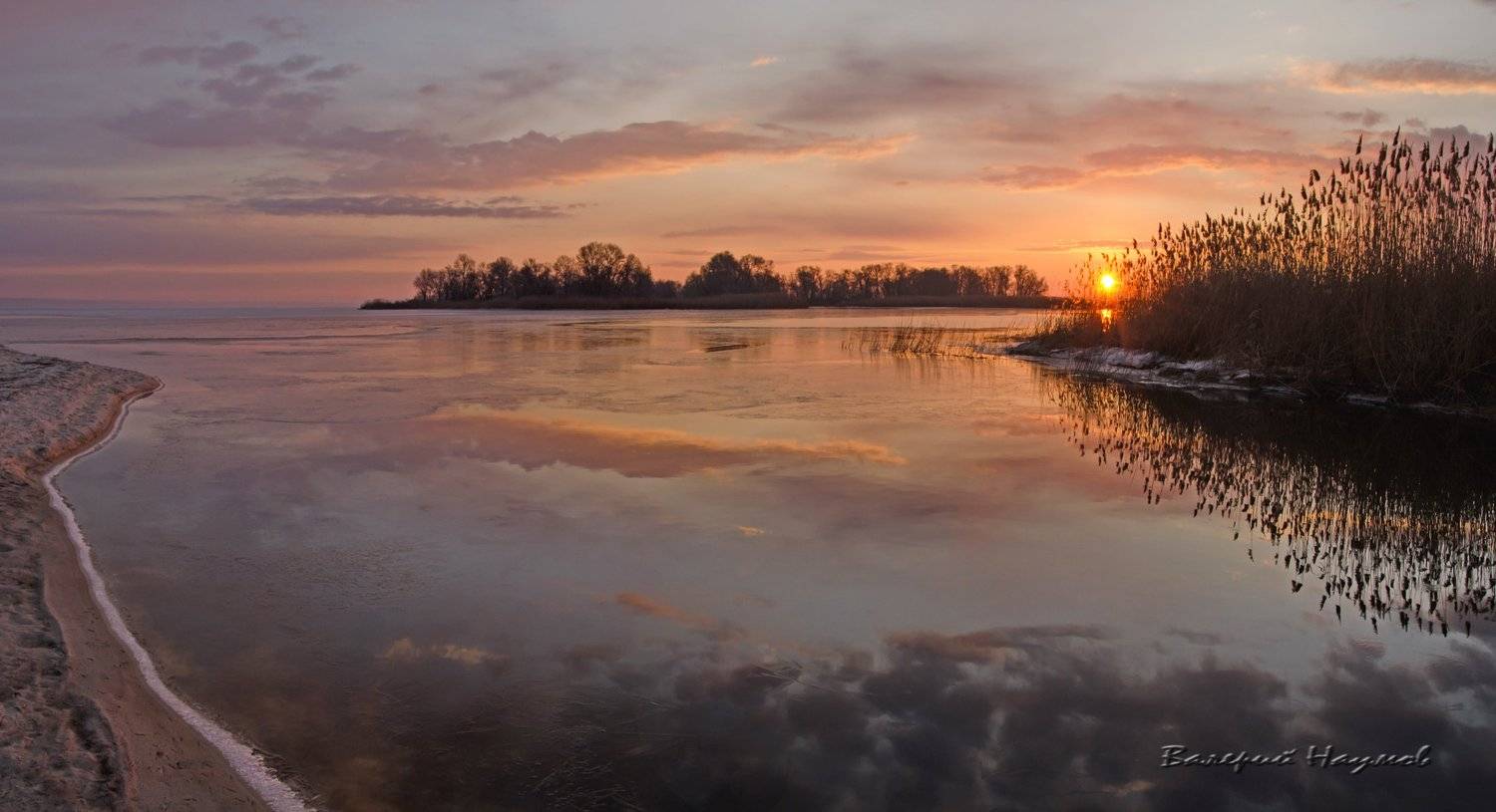 зима, февраль, рассвет, река, днепр, каховка, Валерий Наумов