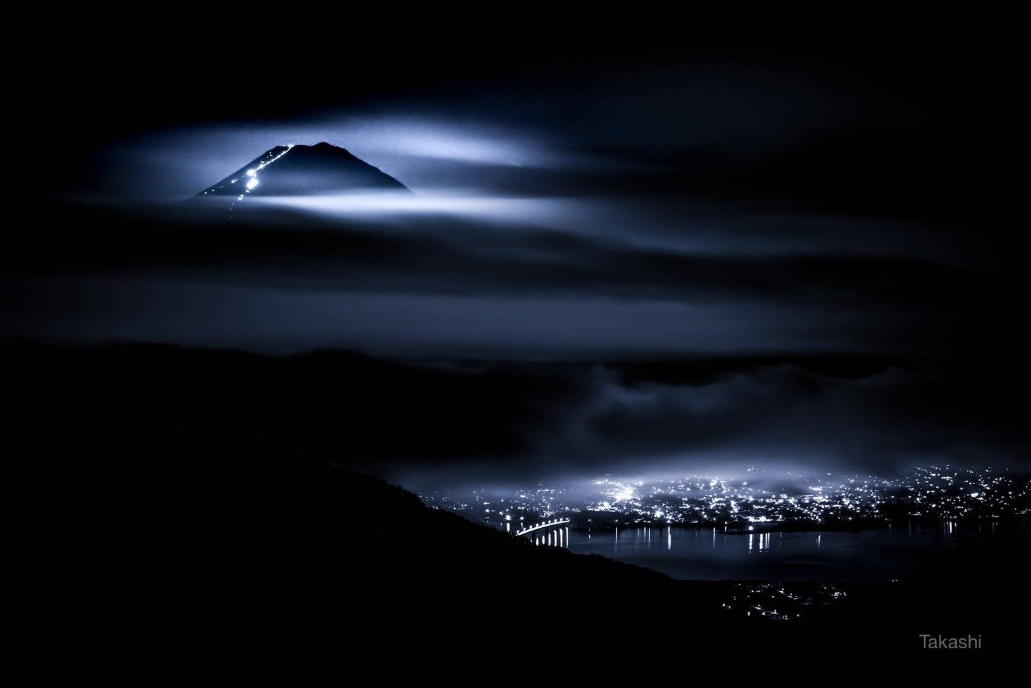fuji,mountain,japan,cloud,night,night,lake,, Takashi