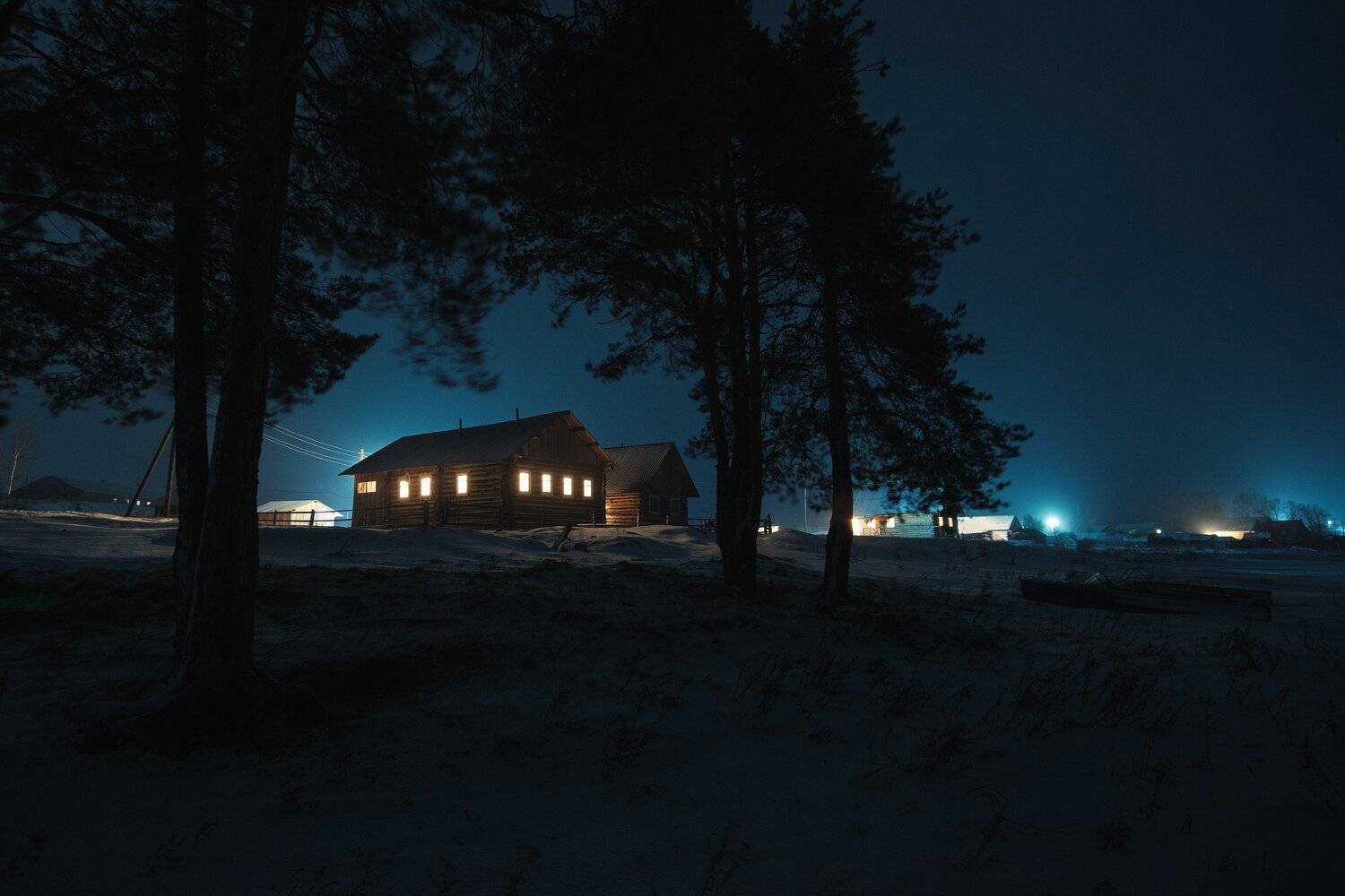 россия, архангельская область, кенозерье, пейзаж, зима, снег, минимализм, изба, север, заповедник, ночь, Оборотов Алексей