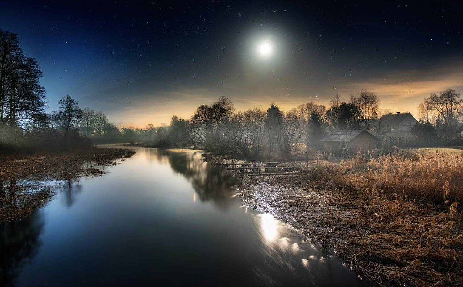 village, river, night, Rafal