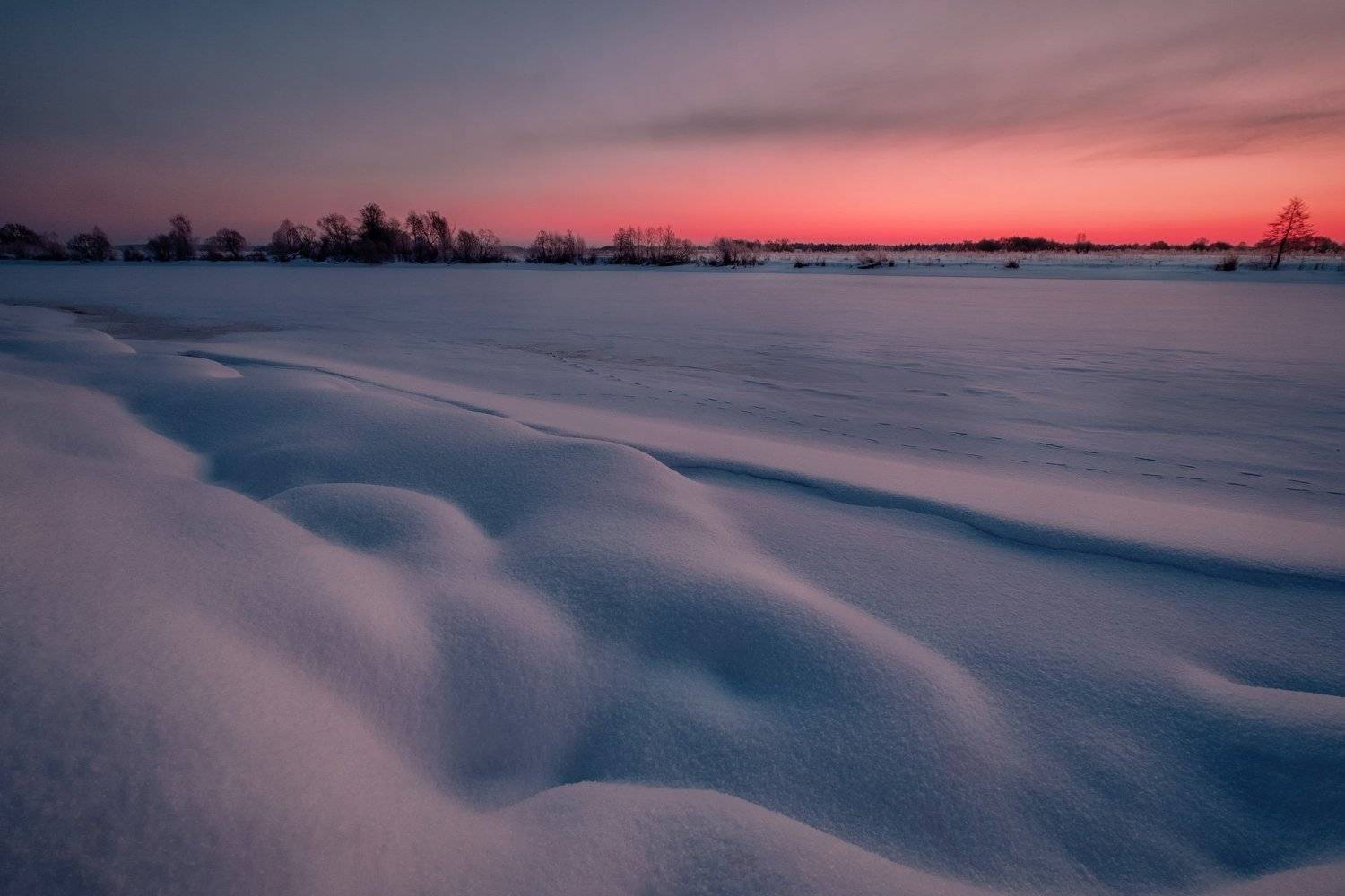 пейзаж, река, лед, снег, утро, рассвет, красный, холод, иней, Андрей Чиж