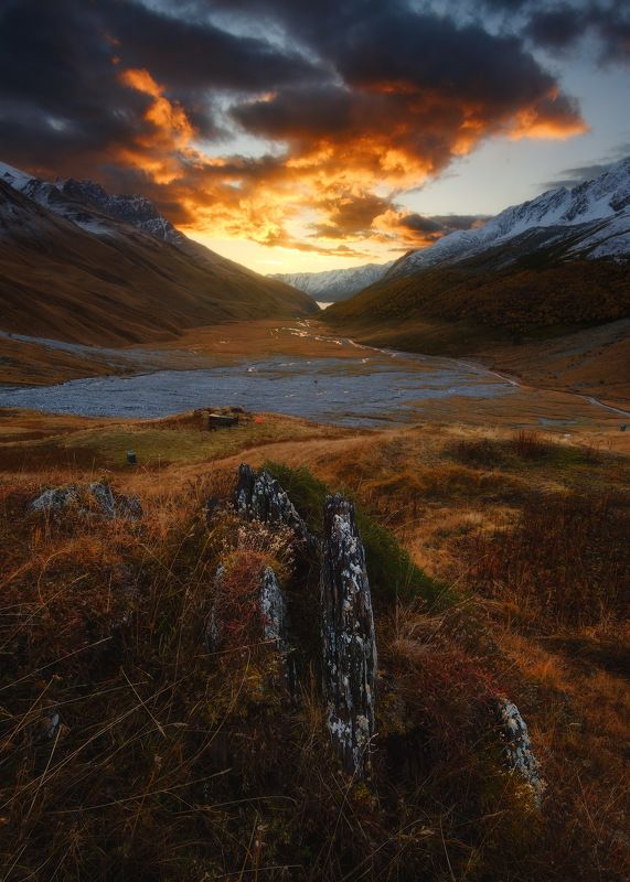 россия, северная осетия, дигория, кавказ, горы, ущелье, утро, туман, пейзаж, природа, рассвет, болото, лес Дигория фото превью