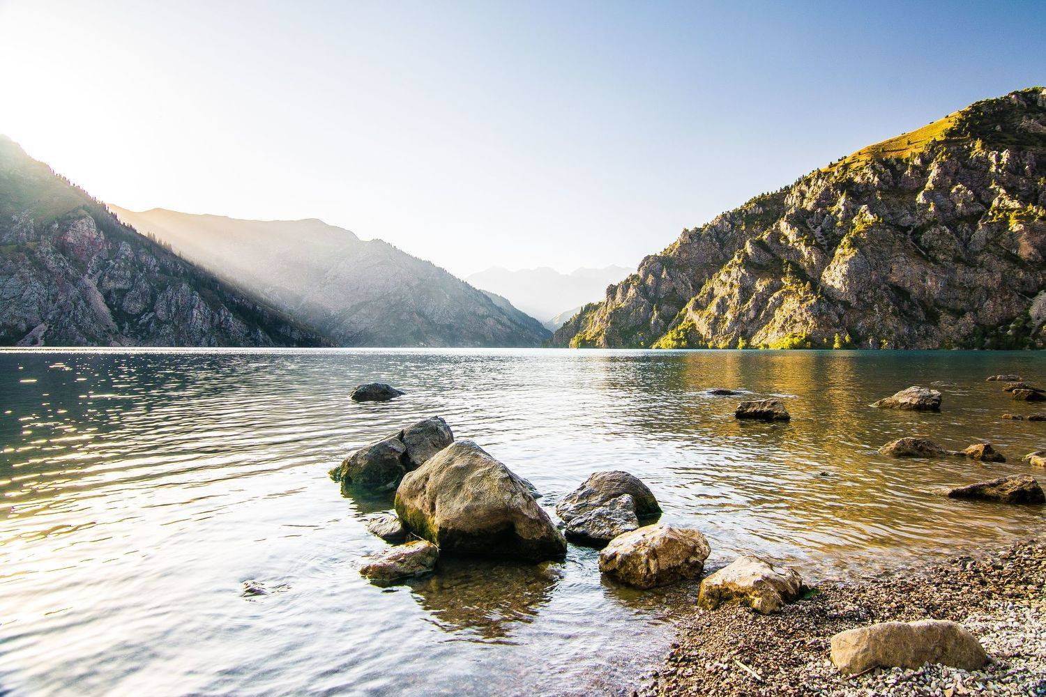 горы, закат, озеро, пейзаж, природа, берег, вечер, Василий Шумкин