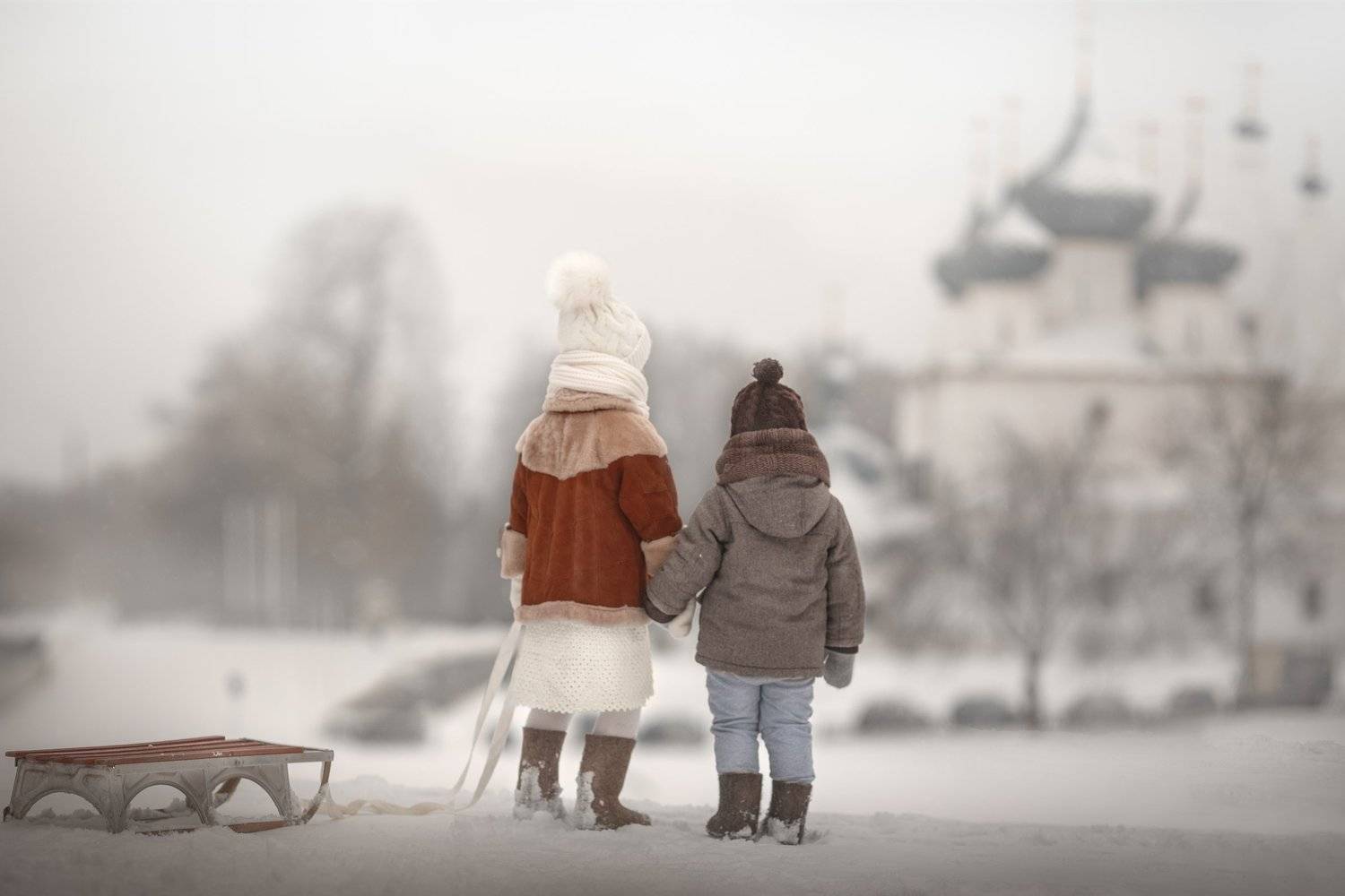 зима, дети, Россия, снег, храм, Ирина Платонова