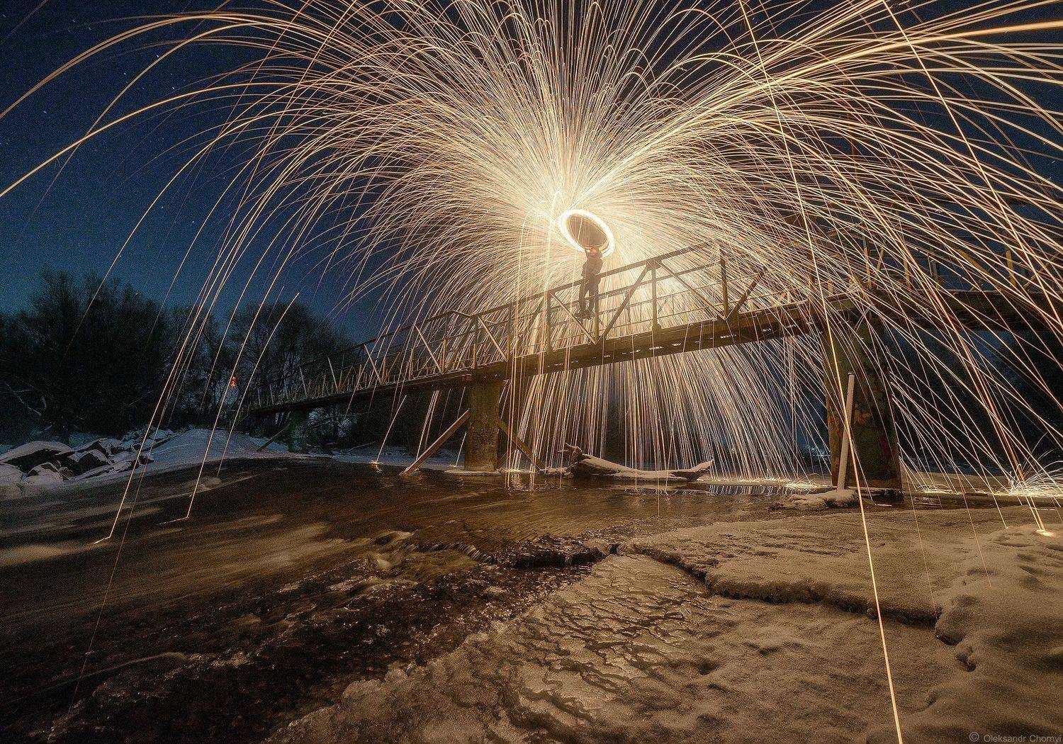 украина, коростышев, зима, ночь, дамба, мост, стальная_вата,, Александр Чорный