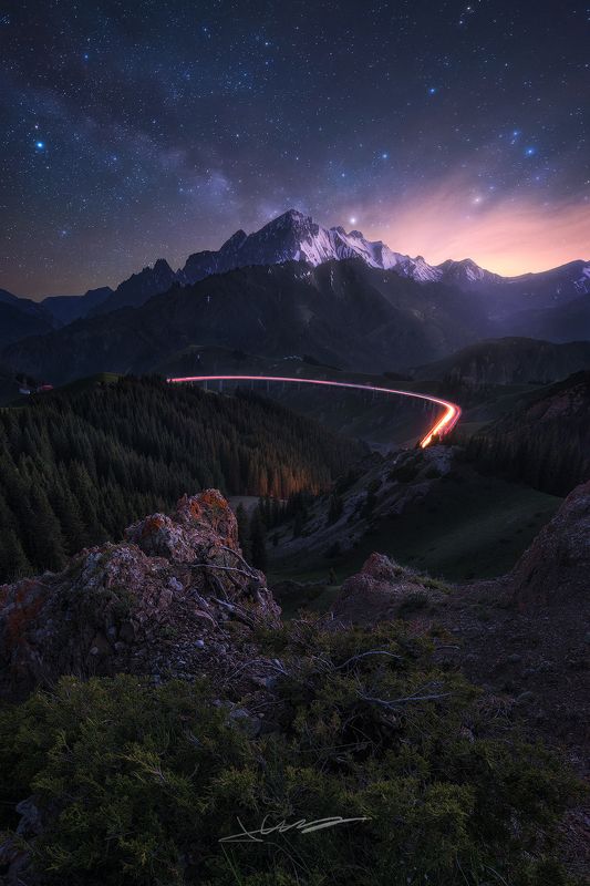 landscapes, night, stars, milkway,  果子沟 фото превью