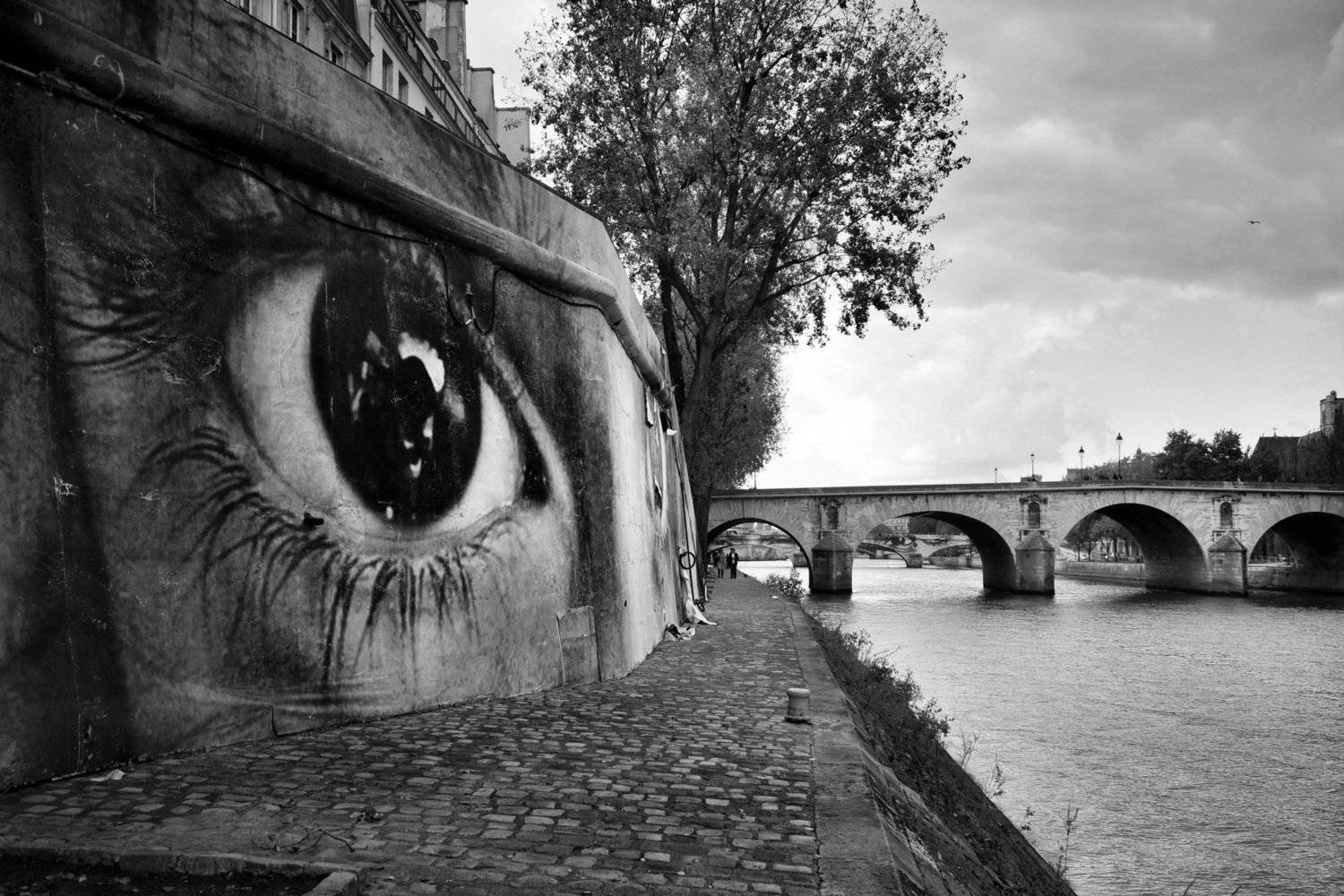 paris, street, city, seine, water, stone, eye, view, surreal, street art, bridge, Endegor
