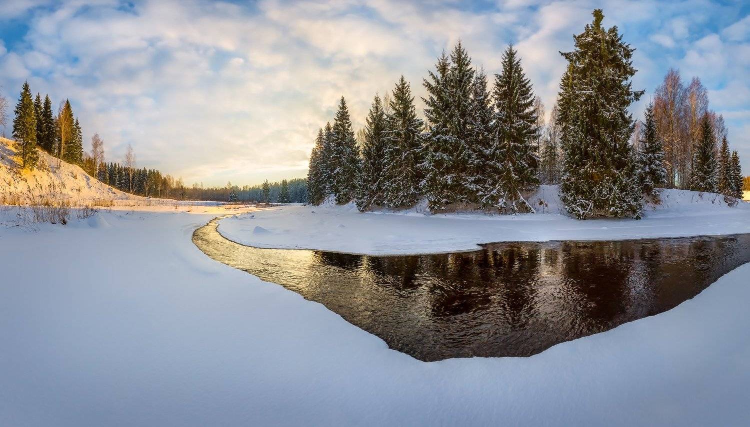 ленинградская область, зима, снег, фототур, рассвет, солнце, ели, деревья, берёзы, река, лёд, облака,, Лашков Фёдор