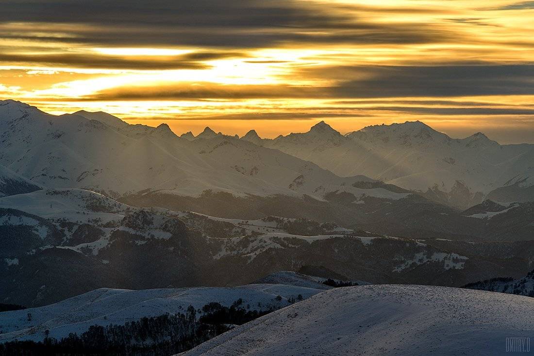 кавказ, пейзаж, зима, снег, горы, закат, облака,, Дмитрий Доронин