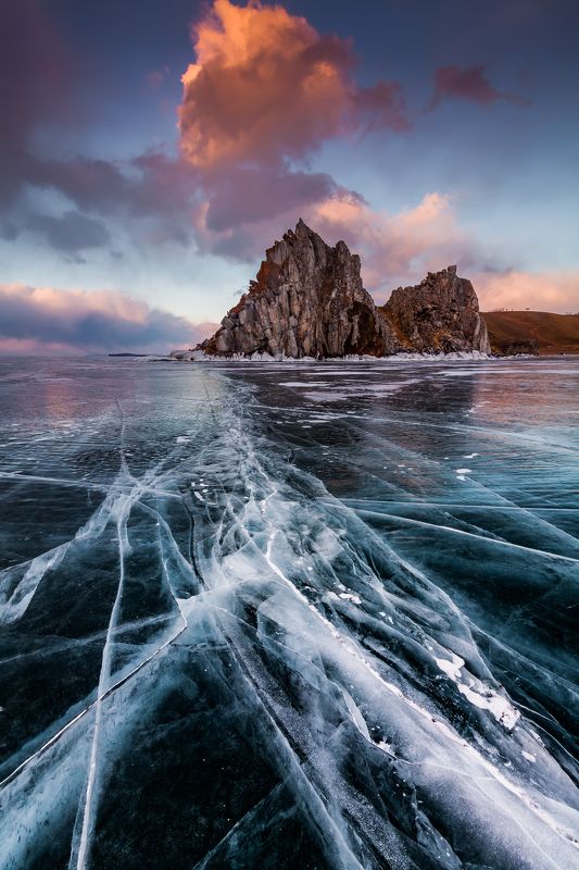 байкал,озеро,зима, лед, закат Линии фото превью
