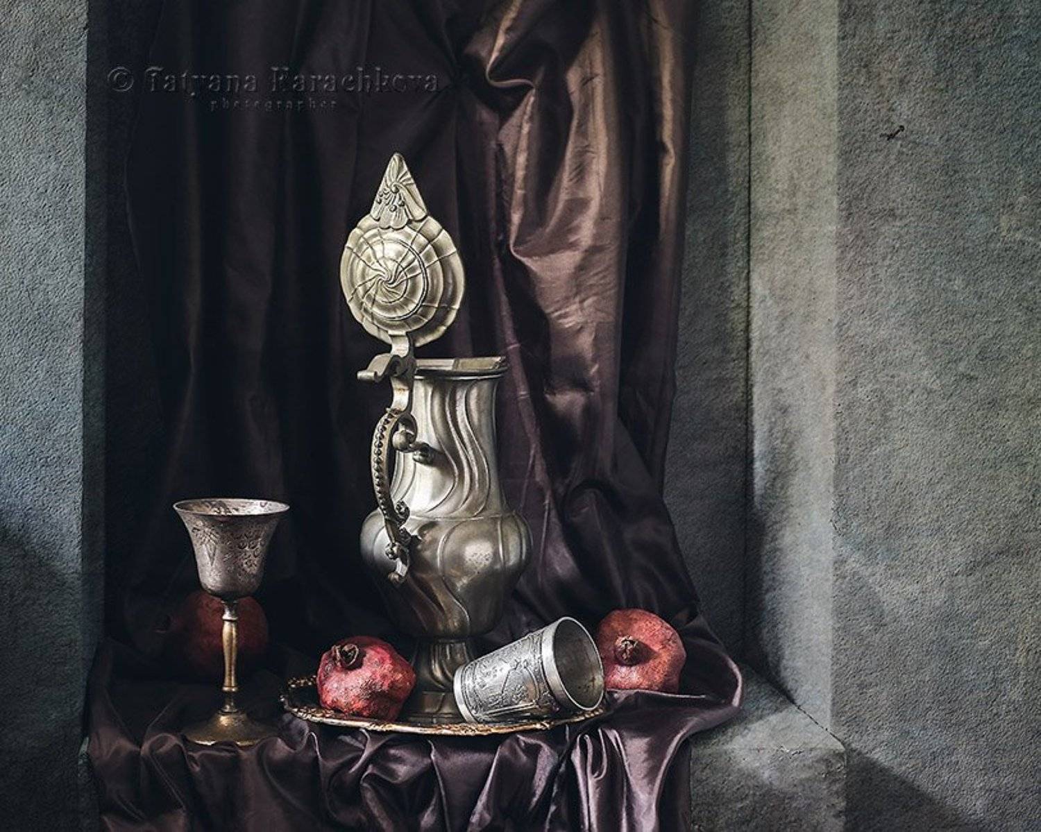 натюрморт, ниша, кувшин, фужер, фрукты, гранаты, Tatyana Karachkova