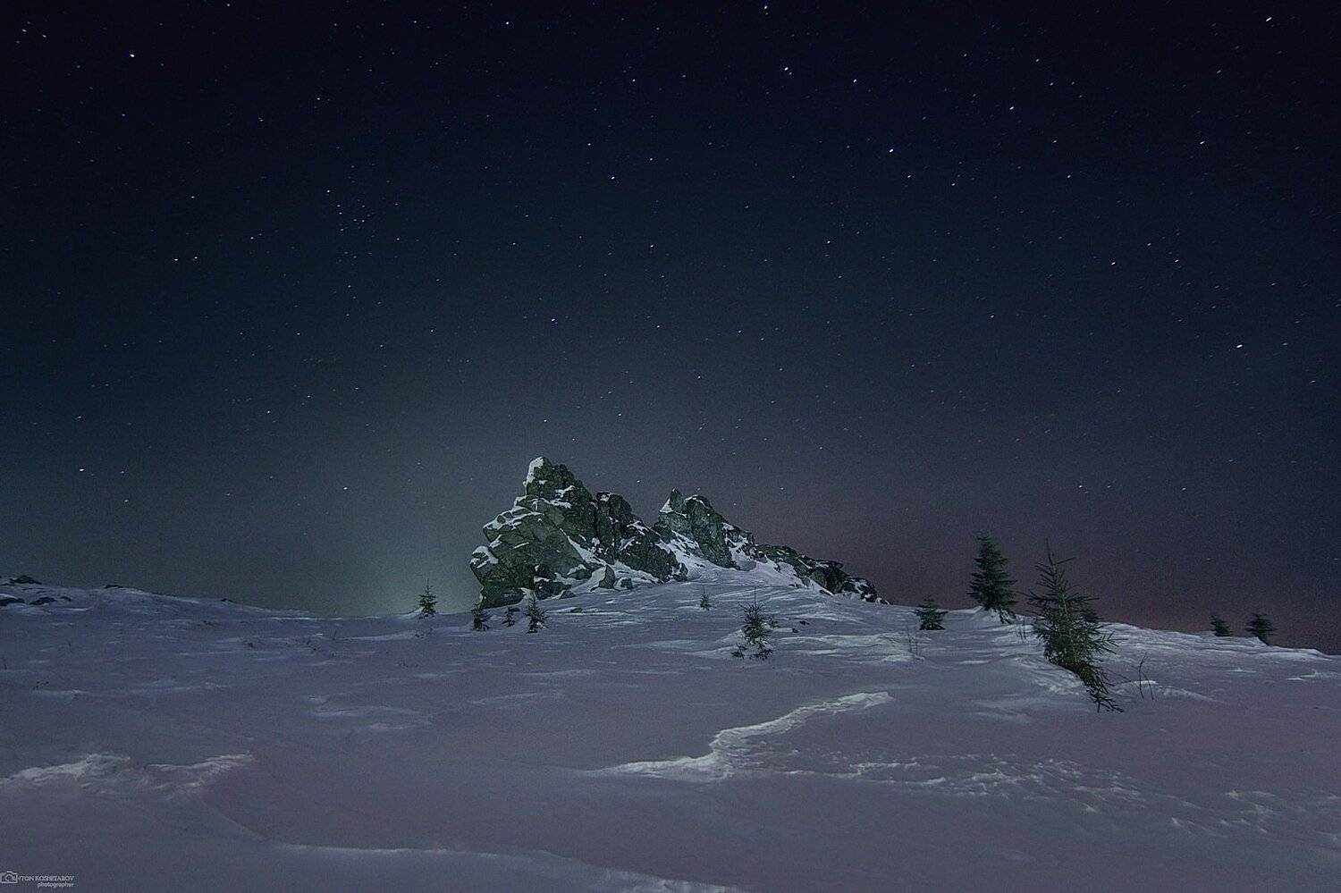 скала,ночь,звёзды,зима, урал,снег,пермский край, Антон Кошетаров