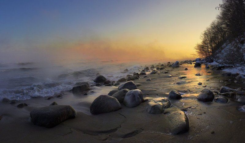 рассвет, зима,  море, лёд, пар, балтийское море, заостровье Есть ли жизнь в Заостровье? фото превью