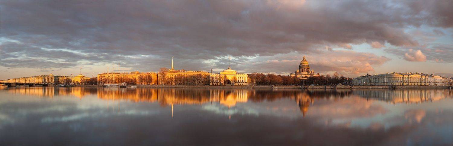 санкт-петербург, нева, адмиралтейская, наб., эрмитаж, исаакиевский, собор, адмиралтейство, конституционный, суд, вечер, апрель, штиль, Alex Darkside