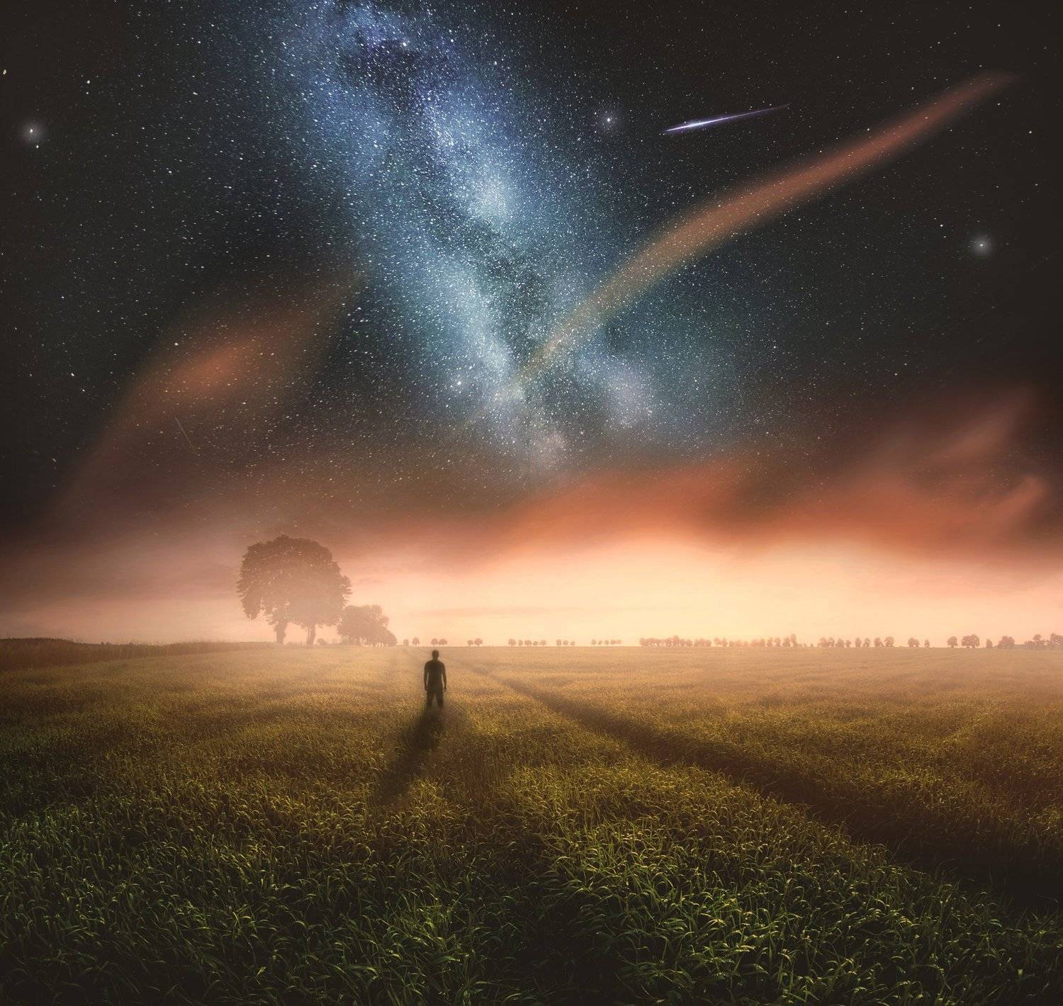 fineart, landscape, poland , milky way, morning, man, silhouette, colorful , magical, Milosz_Guzowski