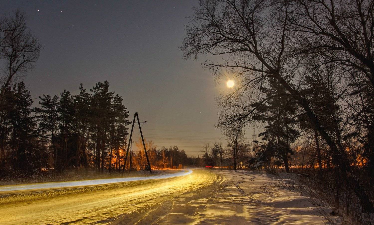 полнолуние, зима, дорога, Валерий Наумов