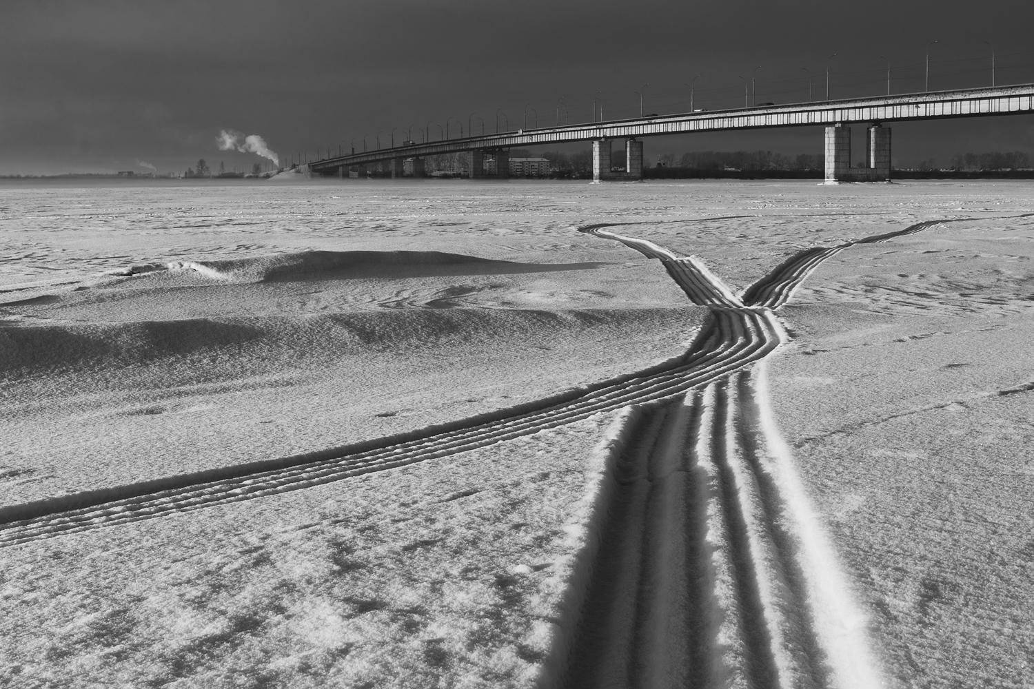 зима город река следы мост, Ра Вера