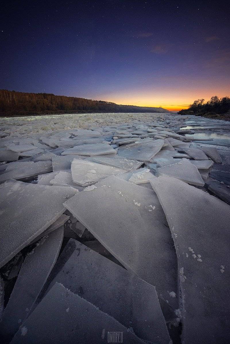 алексин, река, ока, зима, лед, ночь, звезды, пейзаж,, Дмитрий Доронин