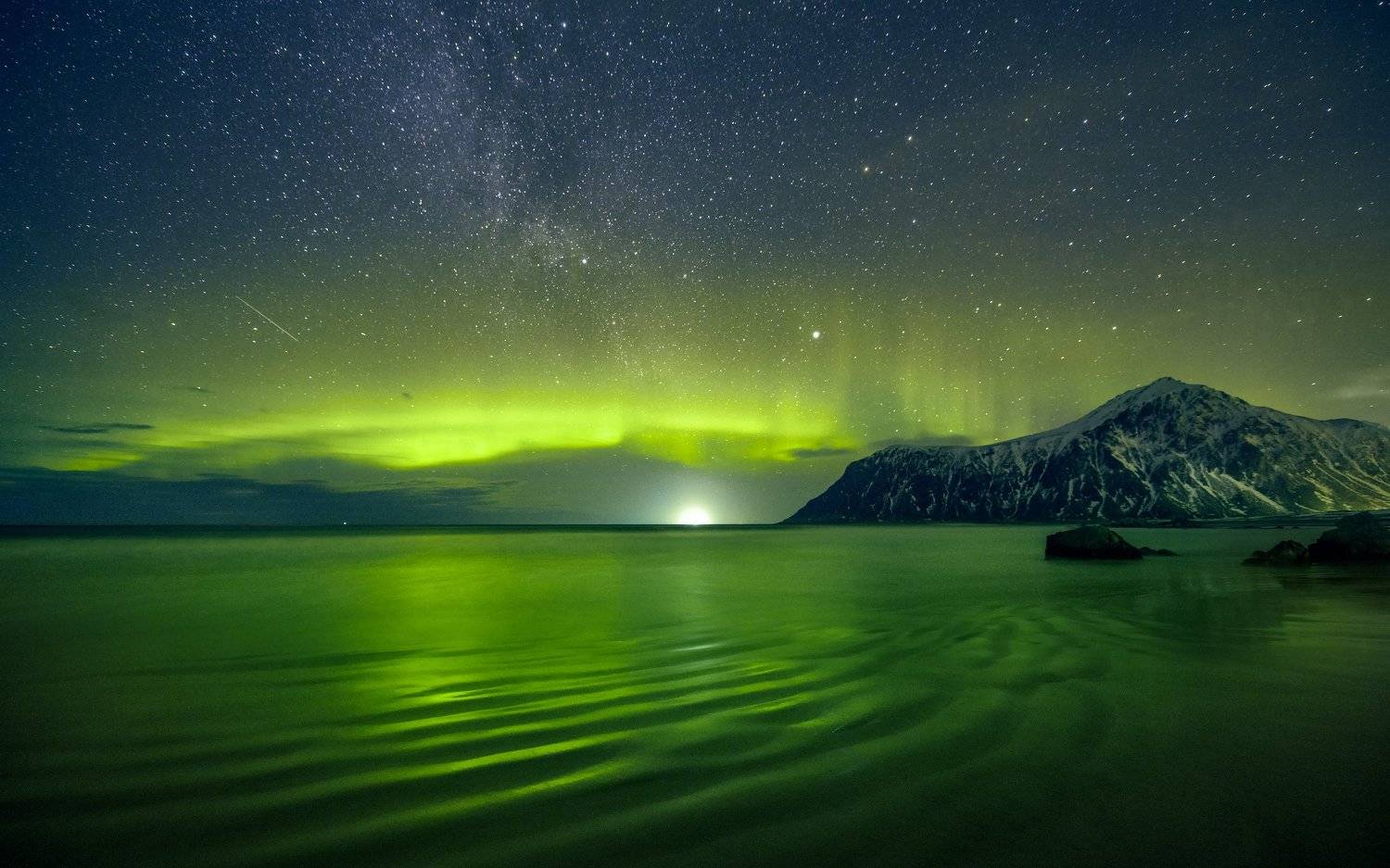 aurora, aurora borealis, coastal, colour, ethereal, green,  northern lights, lofoten, magic, magical, mood, mystic, night, nordic, nordland, norway, reflection, scandinavia, sea, skagsanden, sky, Майк Рейфман
