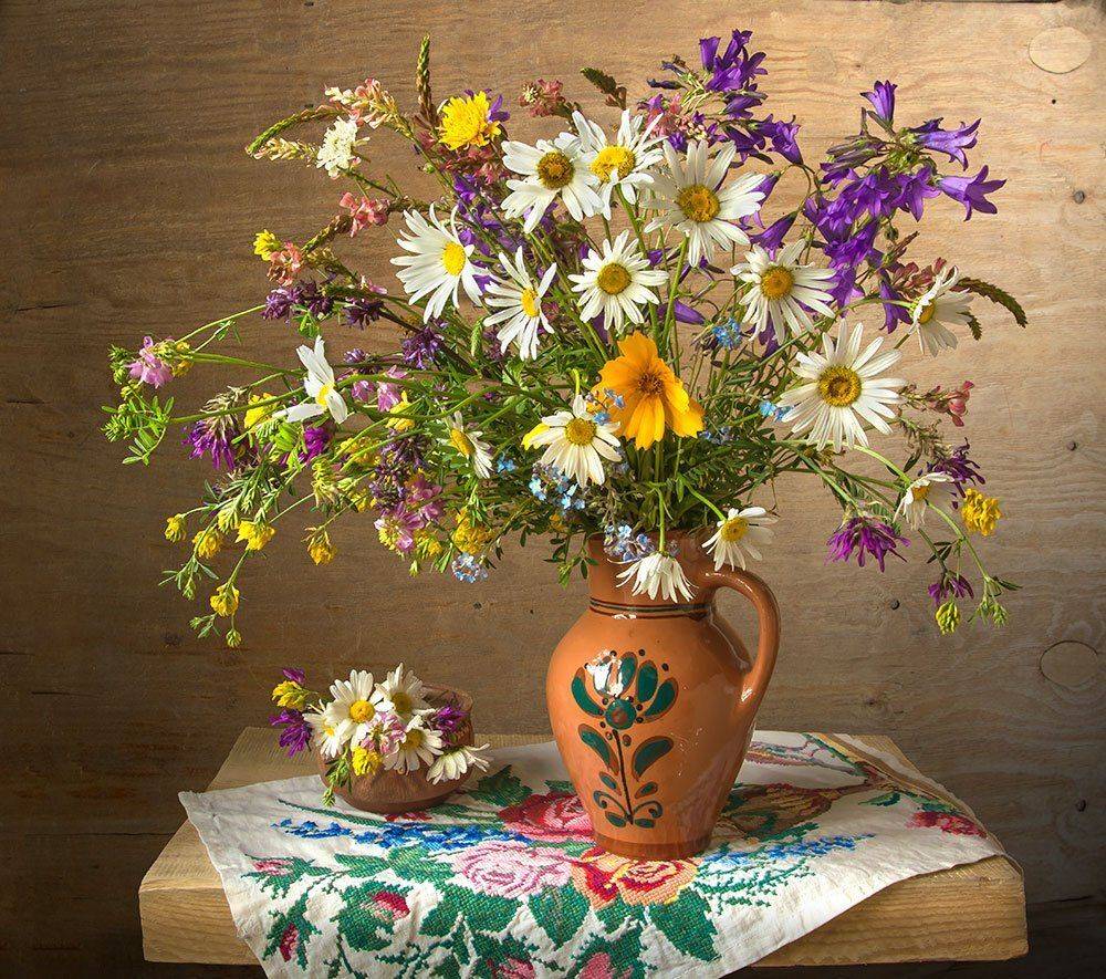 красивый натюрморт,цветы полевые,ромашки,колокольчики,искусство,творчество,костюченко людмила., Людмила Костюченко