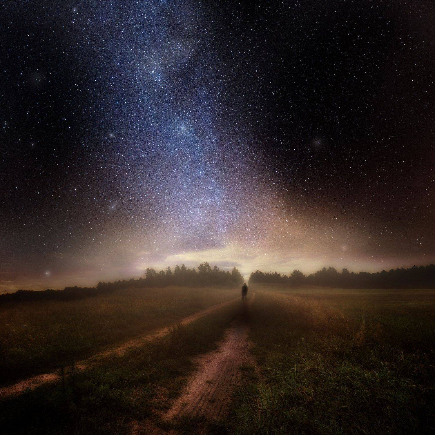 man, silhouette, night, landscape, poland, milky way, beautiful , dark, Milosz_Guzowski