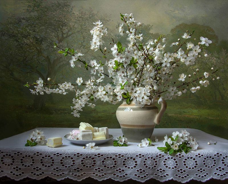 красивый натюрморт с цветущими ветками,искусство,творчество,художественное фото,костюченко людмила. Дыхание весны. фото превью