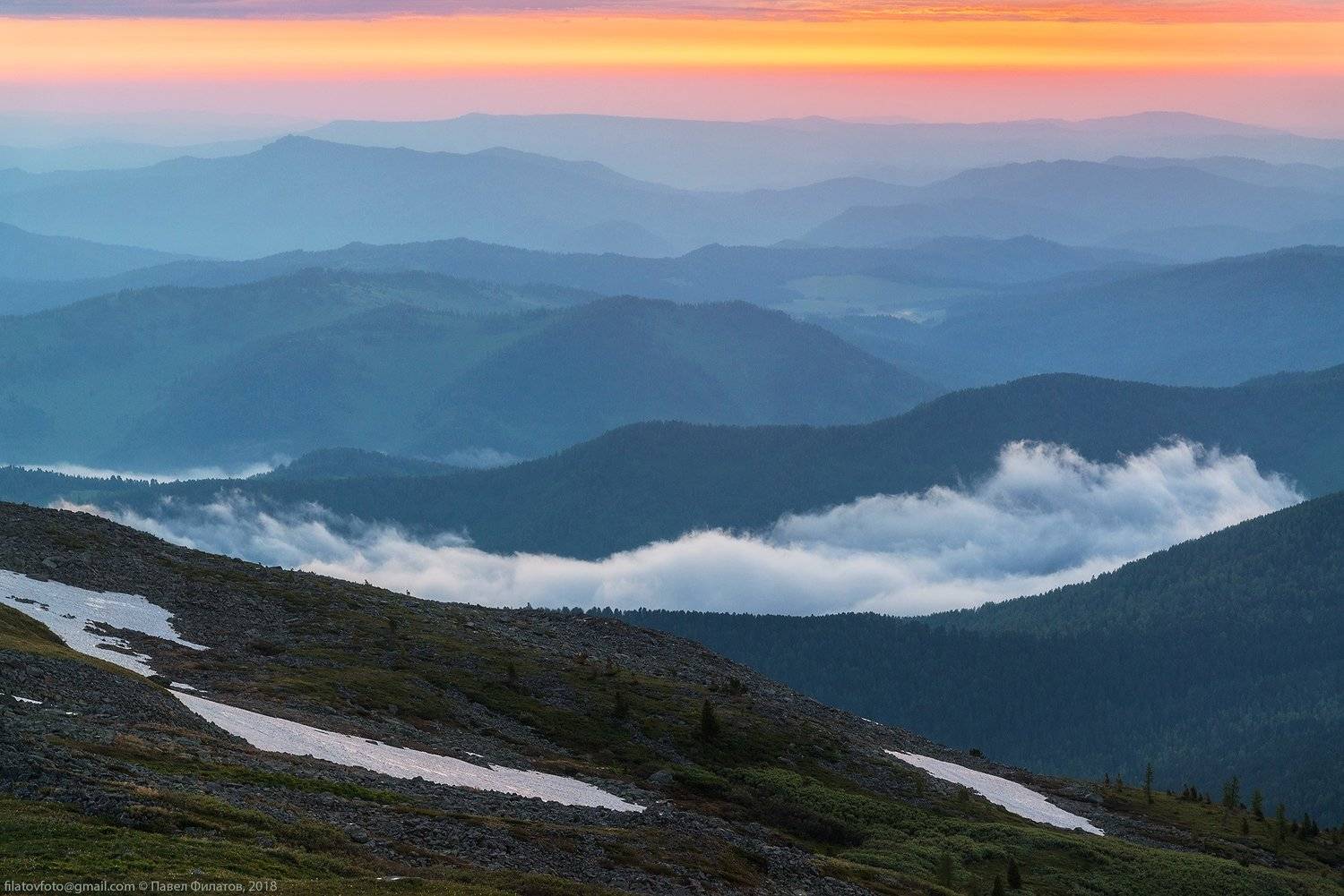 алтай, сибирь, закат, иолго, туман, Павел Филатов