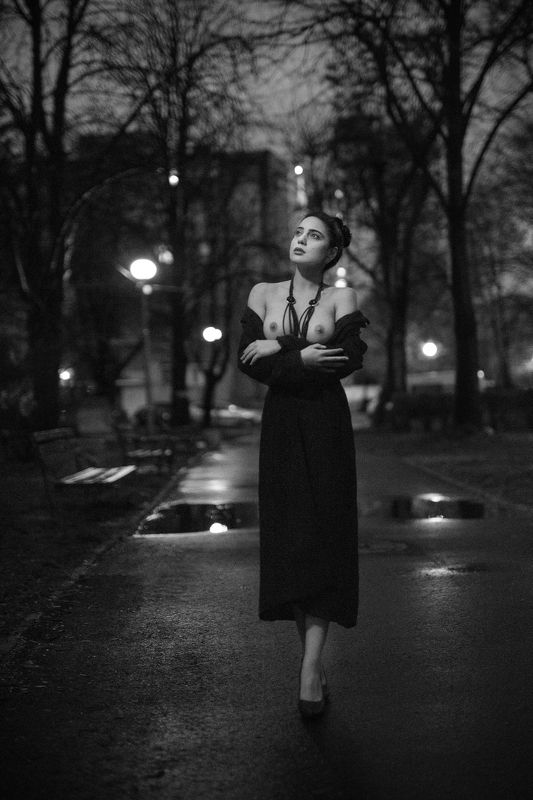 sexy, model, night, city, fashion, erotic, lips, body, naked, black and white Scent of a night two фото превью