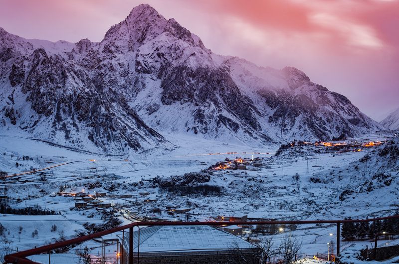 landscape, kazbegi, mountain, road, snow, winter, paradise, sky, sunset, love, travel, tourism, georgia, Paradise фото превью
