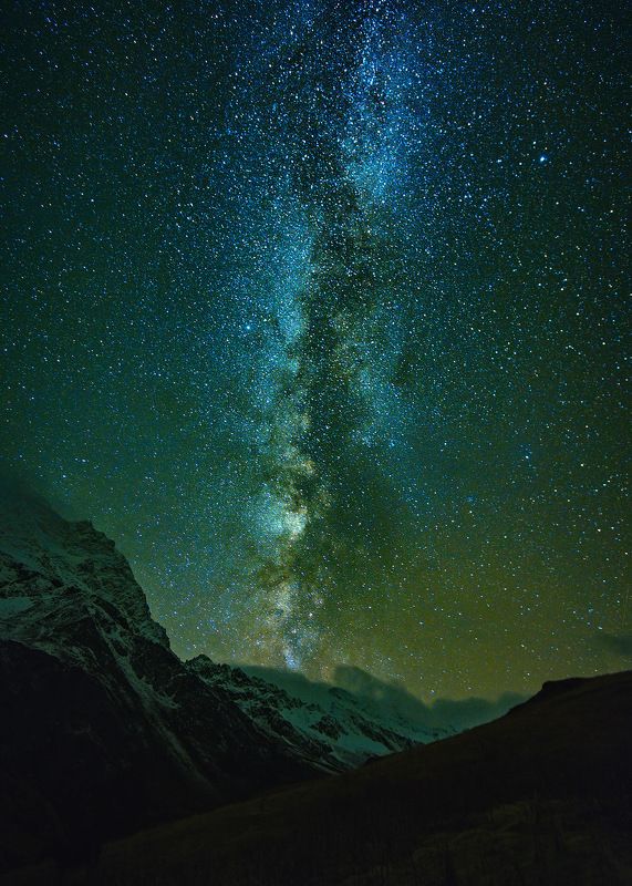 россия, кавказ, северная осетия, дигория, пейзаж, природа, ущелье, горы, хребет, ночь, болото, звезды, астрофото Звездная ночь в Дигории фото превью