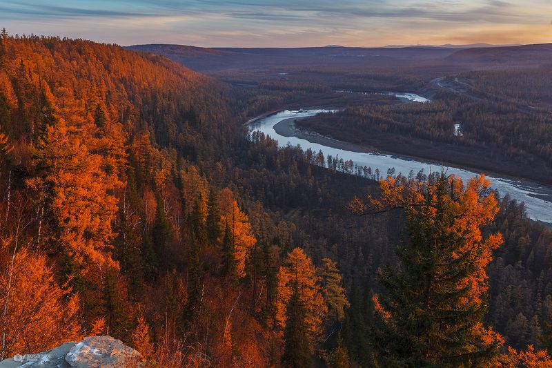 южная якутия, чульман, нерюнгри, осень, река, природа, закат Чульманский закат фото превью