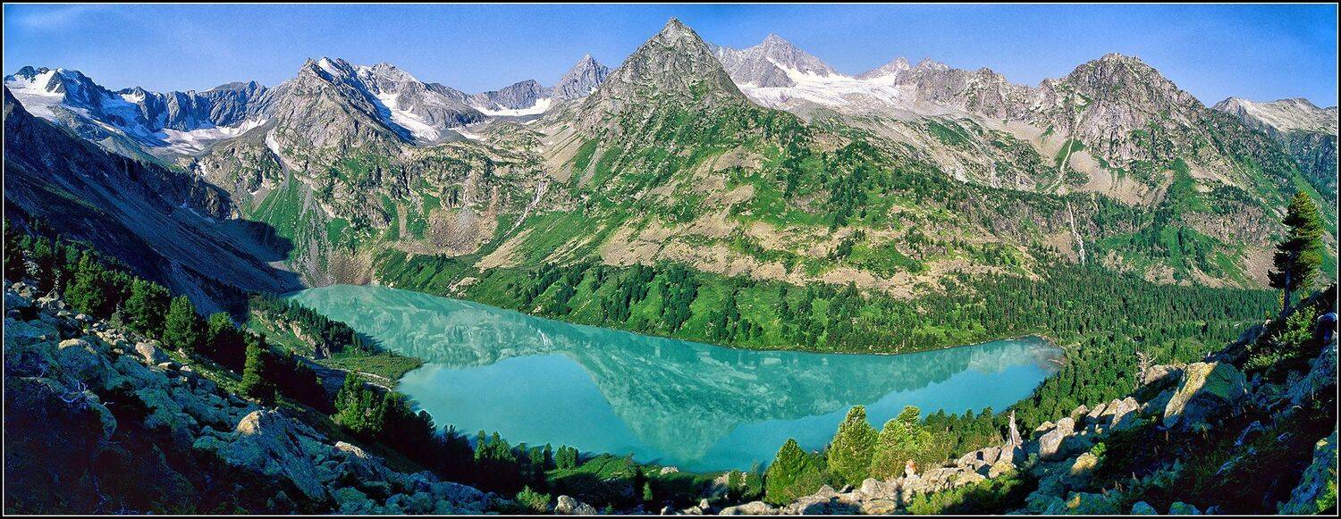 алтай, оз.в.мультинское, панорама, скан с плёнки -1996 г., АНАТОЛИЙ ДОВЫДЕНКО