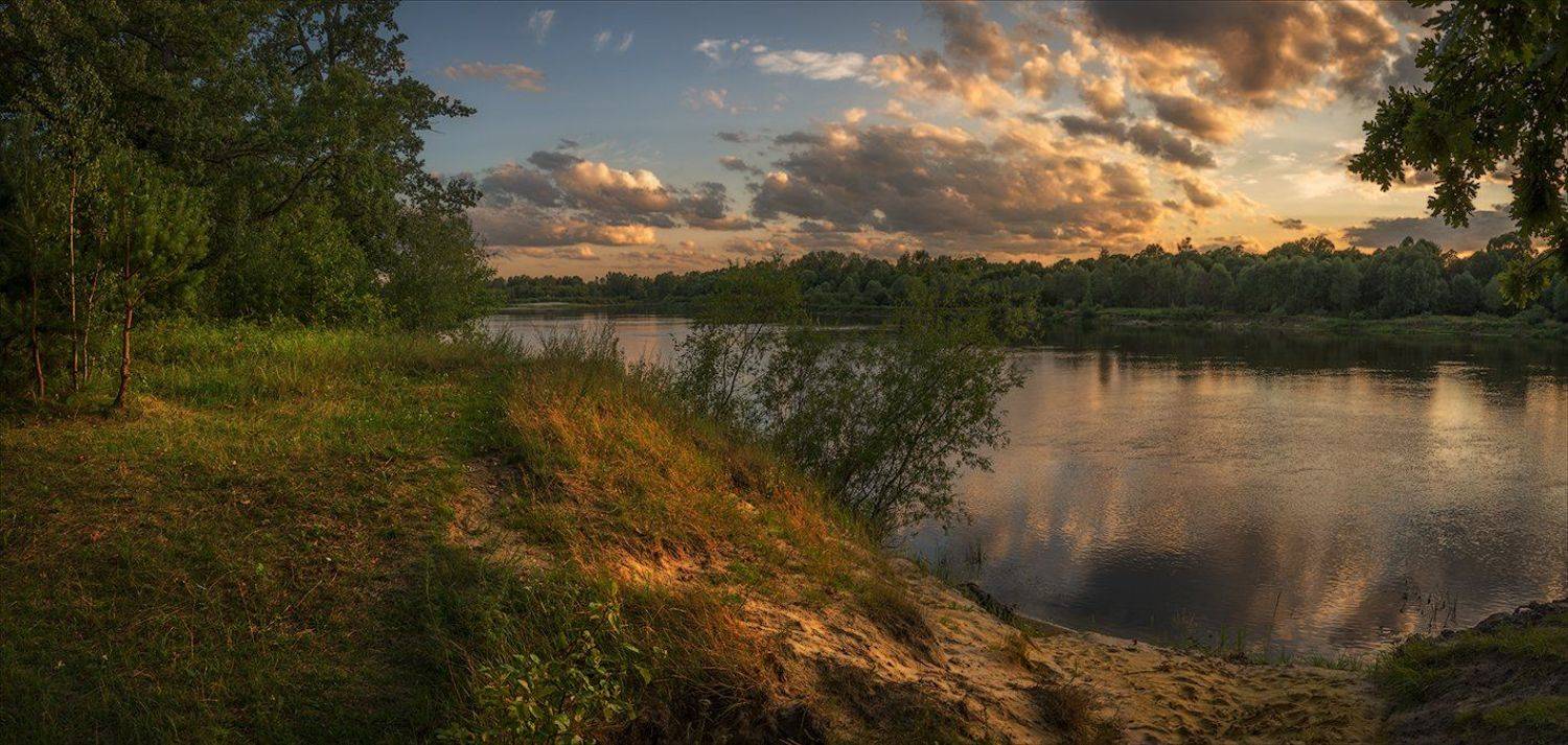золотые пески беларусь сож река вечер берег облака, Евгений Иванюшенко