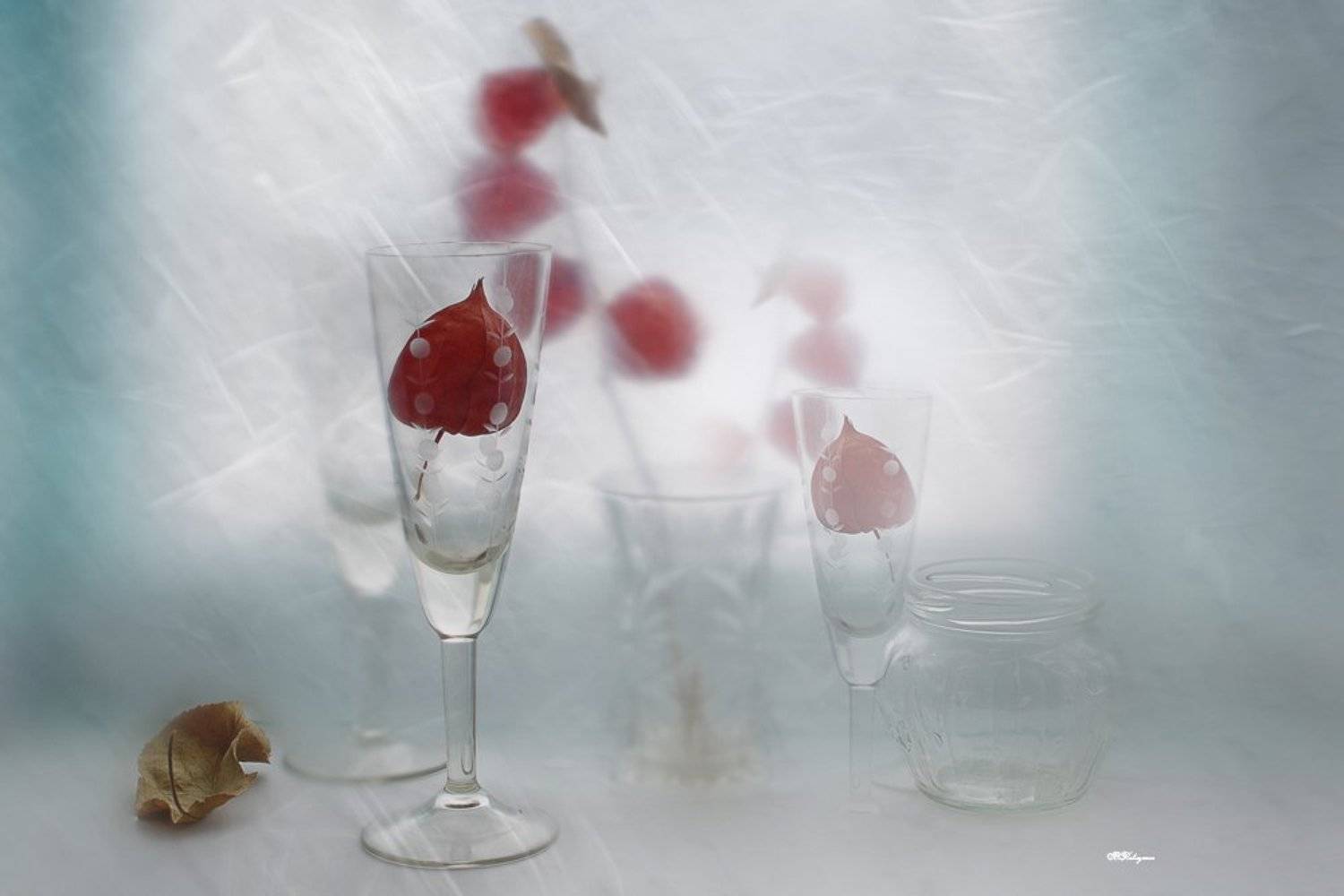 стекло, волна ,прозрачно,физалис,, Вера Павлухина