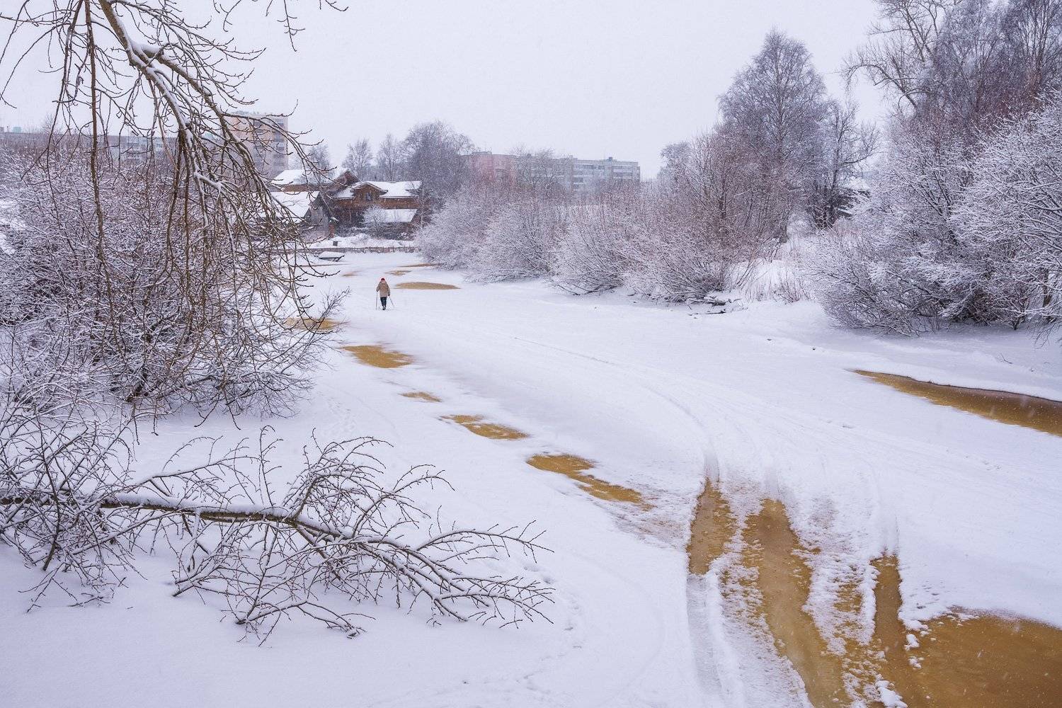 утро зима снег река_соломбалка проталины, Ра Вера