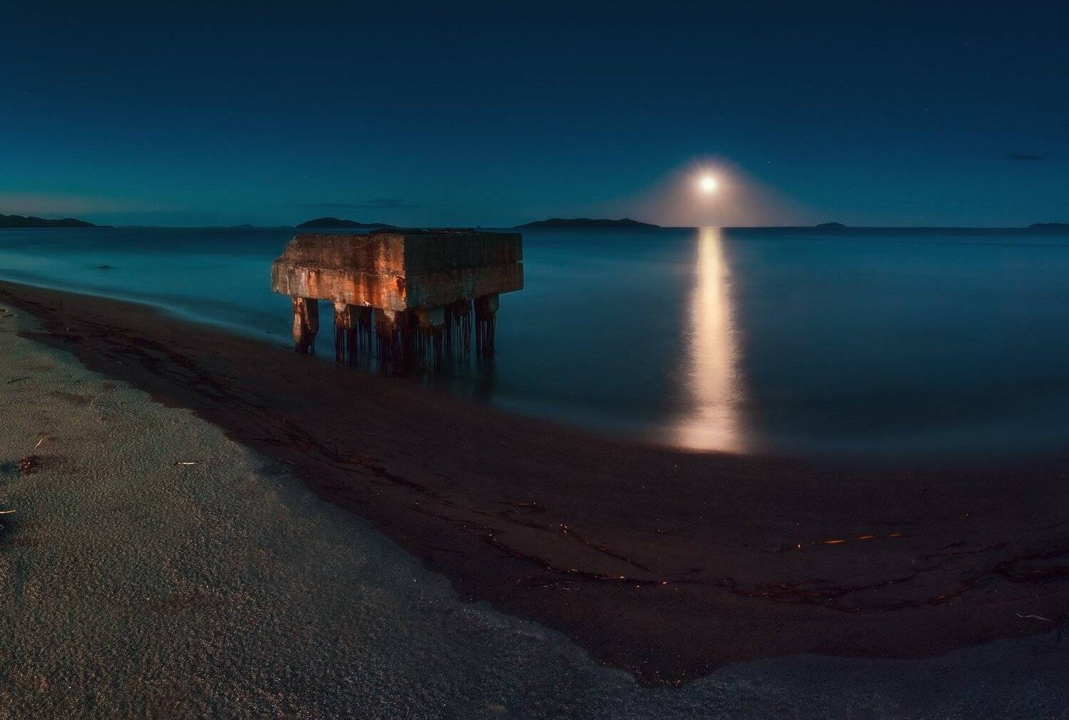 сумерки, луна, море, лето, побережье, Андрей Кровлин