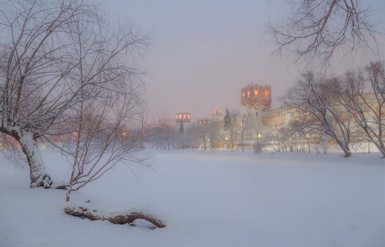 москва, новодевичий монастырь, зима, вечер, Виктор Климкин