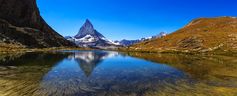 mountain lake, water reflection, switzerland Matterhorn фото превью