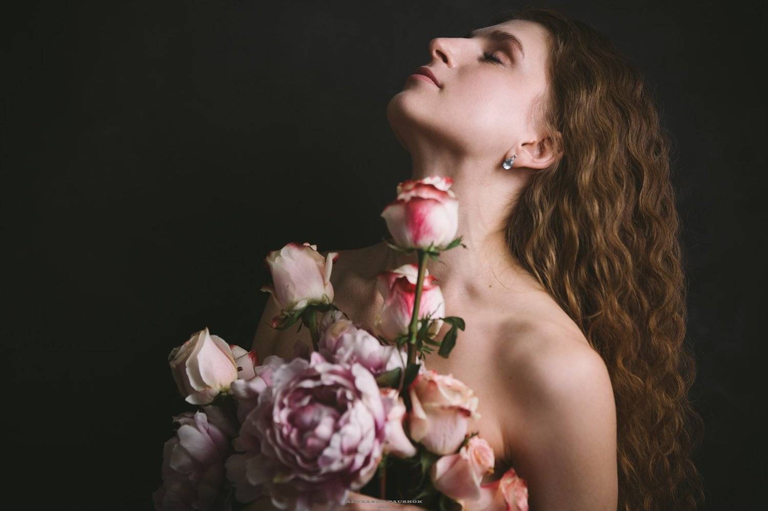 art, body, girl, skin, beauty, flowers, portrait, Paushok Alexander